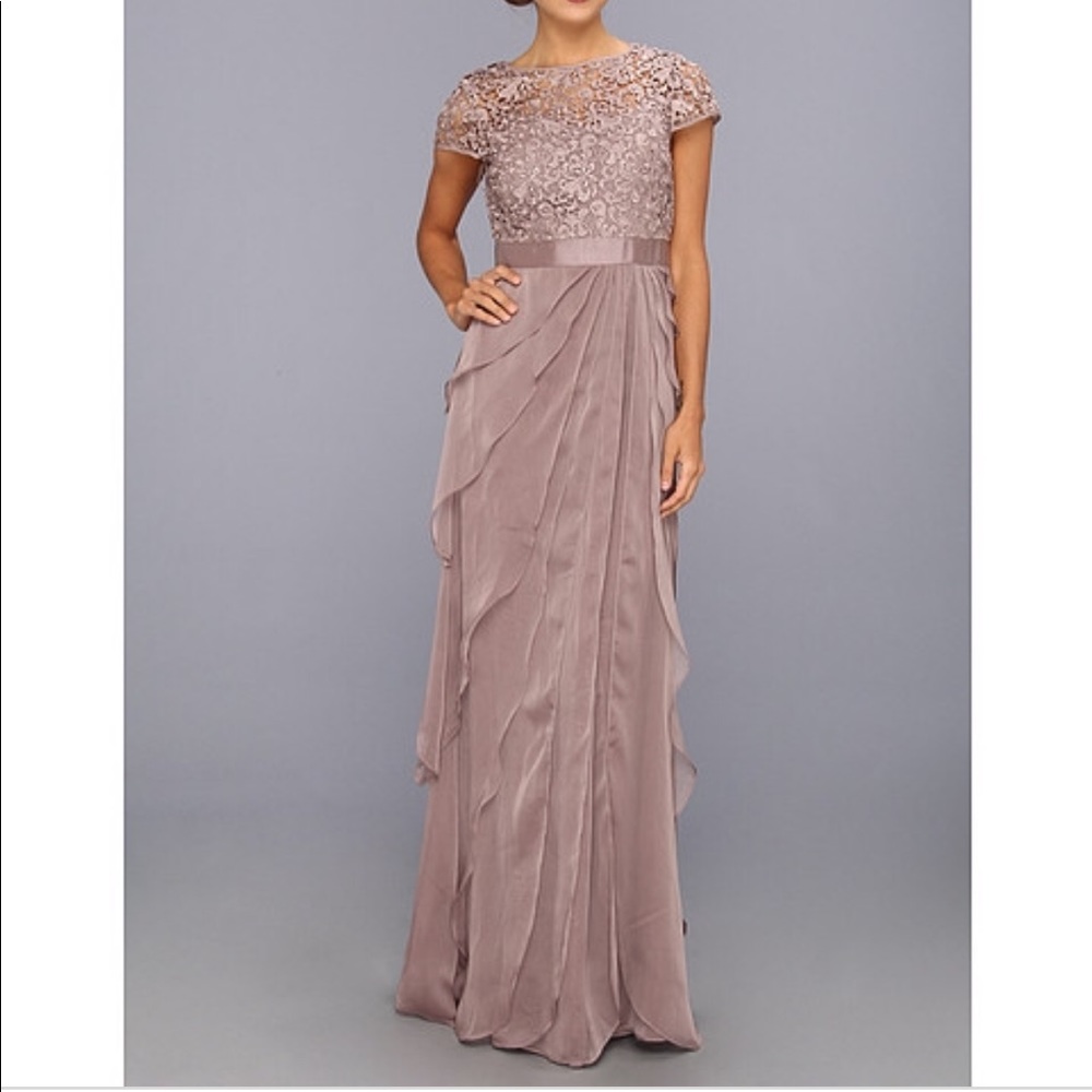 Adrianna Papell Layered Chiffon Lace Gown
